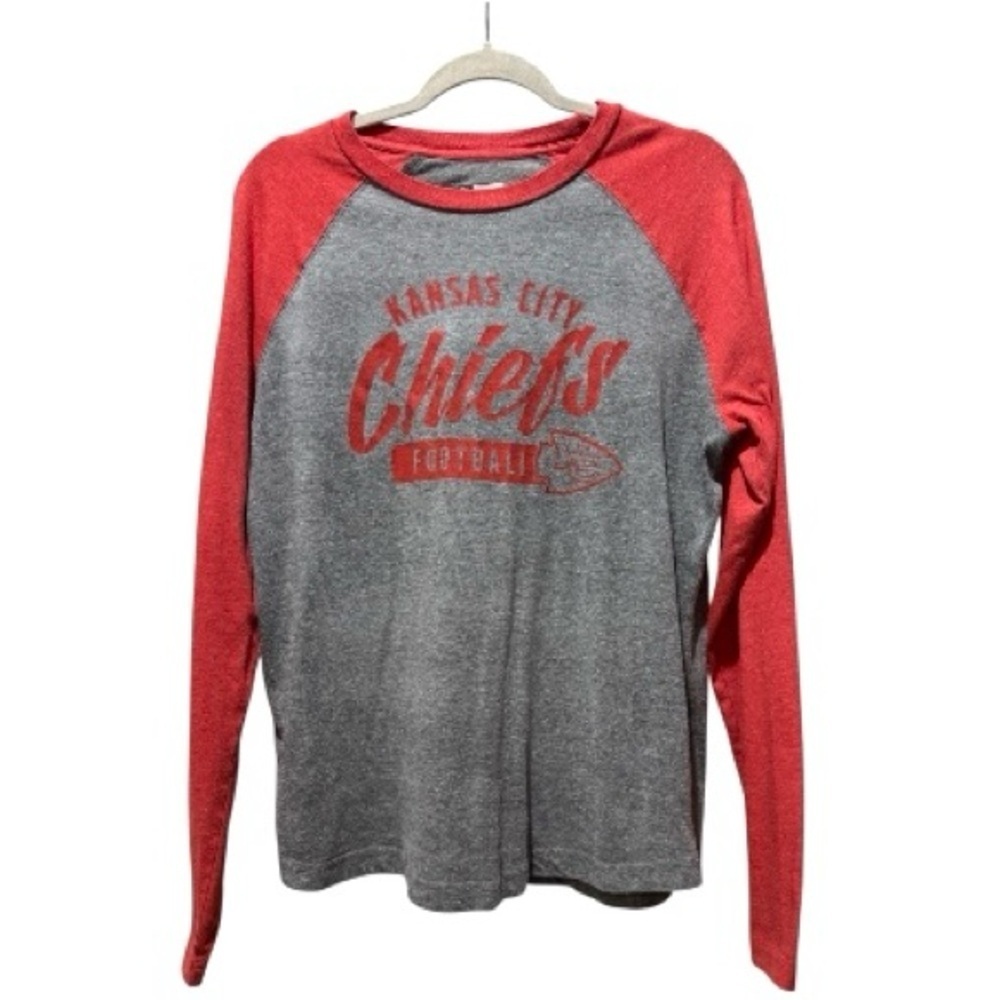 Kansas City Chiefs Raglan Long Sleeve Tee Red Gray Men’s Large NFL